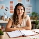 Diseñadora freelance trabajando en su estudio de Málaga con una agenda financiera abierta